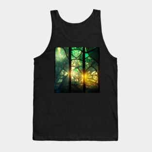 Green Stained Glass Tree Marbled Tank Top